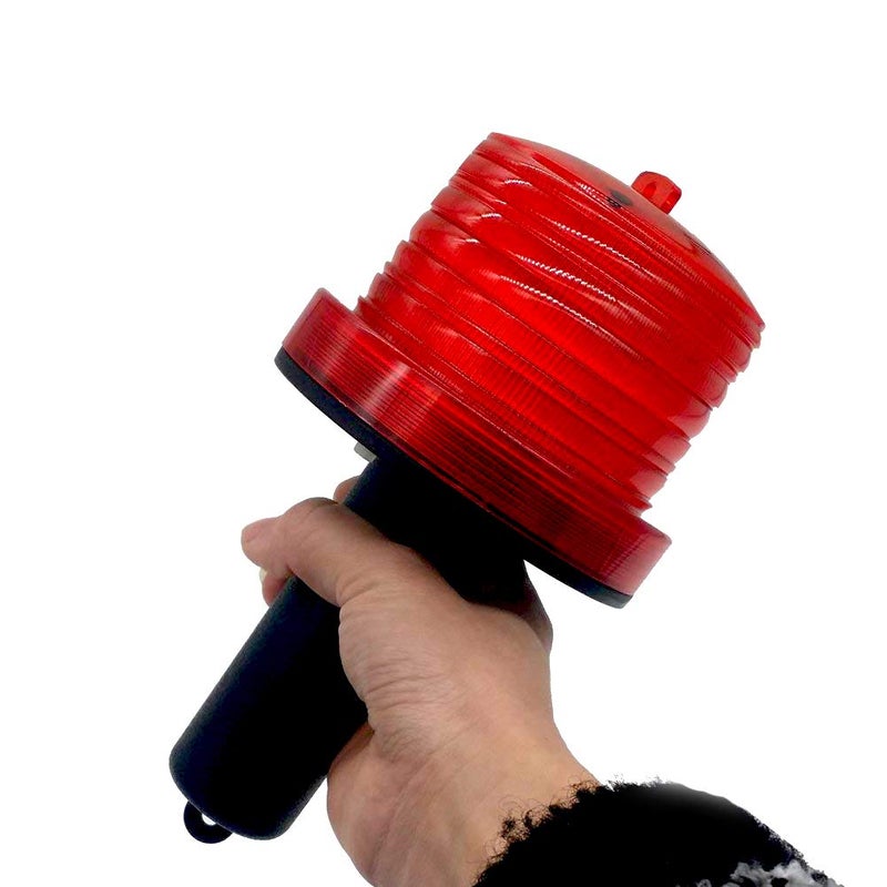 Luwint Handheld Red Emergency Strobe Warning Light - LED Solar Powered Road Construction Cone Traffic Flicker Beacon Lamp (Red) - Image 4